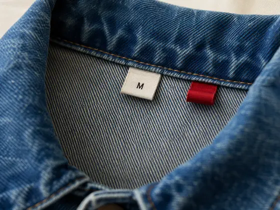 Size tag at the jacket's inner neckline reading M